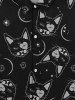 Chemise Boutonnée Gothique Imprimé Chat et Lune Étoile à Paillettes 3D pour Homme - Noir M