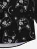 Chemise Boutonnée Gothique Imprimé Chat et Lune Étoile à Paillettes 3D pour Homme - Noir M