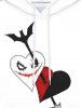 Gothic Valentine's Day Arrow Heart Smile Print Pockets Fleece Lining Drawstring Hoodie For Men -  