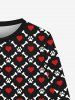 Gothic Valentine's Day Skeleton Heart Cat Feet Print Crew Neck Sweatshirt For Men -  