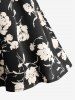 Plus Size Rose Flower Print Lace Trim Crisscross Ruched Bowknot Camisole Set(Adjustable Shoulder Strap) -  