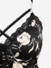 Plus Size Rose Flower Print Lace Trim Crisscross Ruched Bowknot Camisole Set(Adjustable Shoulder Strap) -  