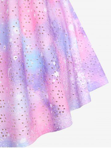 Plus Size Ombre Tie Dye Galaxy Moon Star Print Twist Chains Hollow Out Cold Shoulder Top