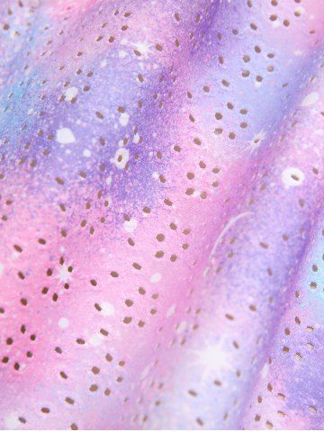 Plus Size Ombre Tie Dye Galaxy Moon Star Print Twist Chains Hollow Out Cold Shoulder Top