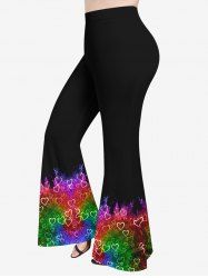 Pantalon Evasé Ombré Cœur Imprimé en Blocs de Couleurs Grande Taille - Multi-A 2X