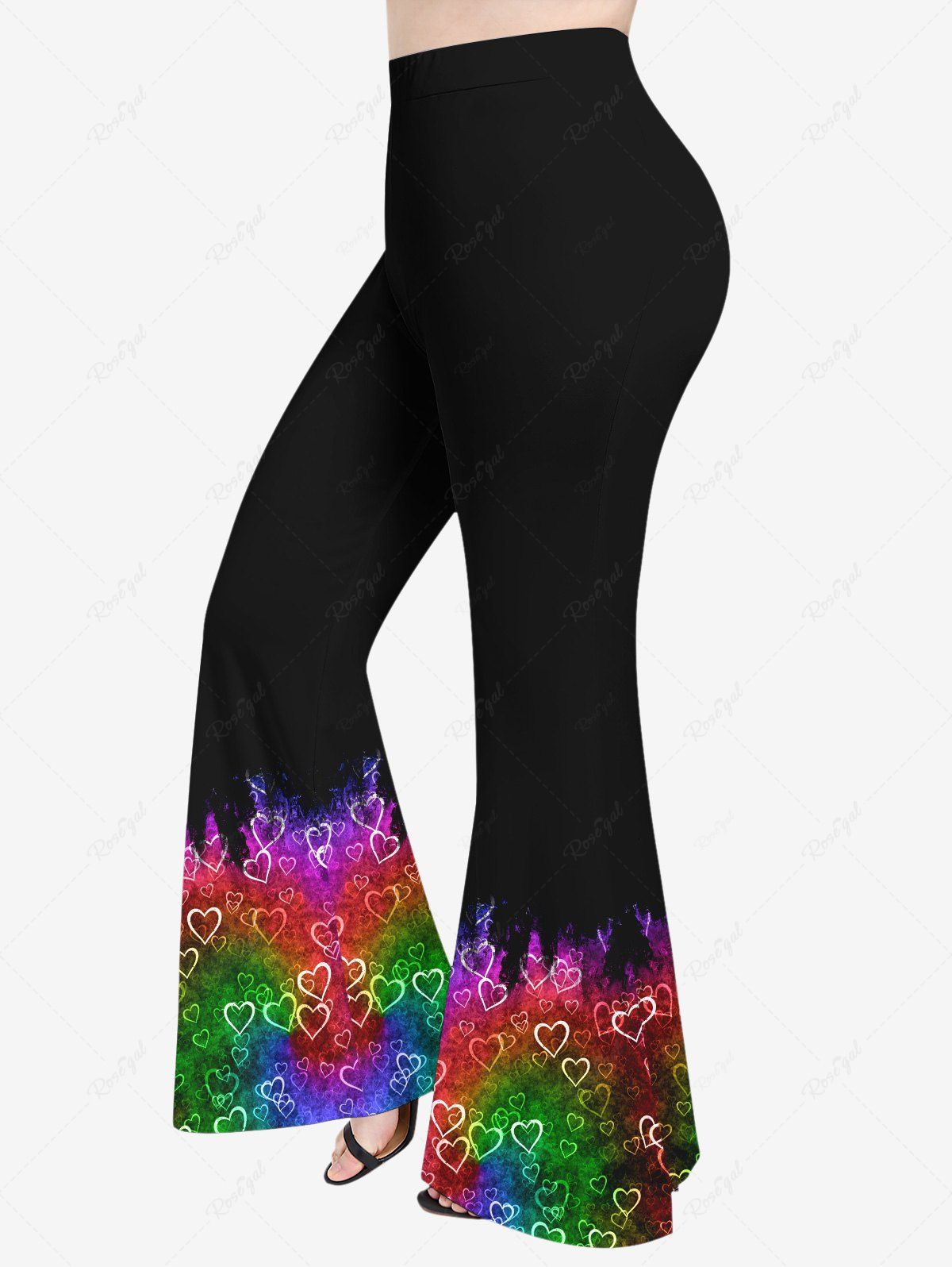 Pantalon Evasé Ombré Cœur Imprimé en Blocs de Couleurs Grande Taille Multi-A XS