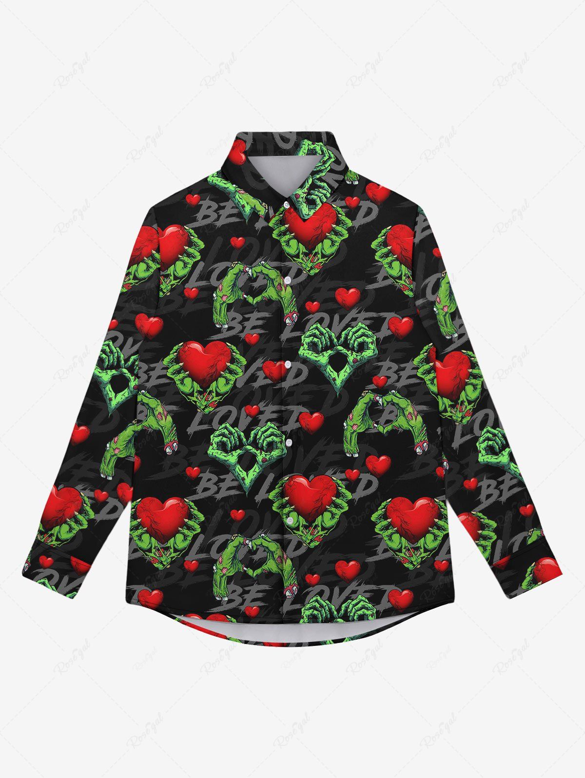 Shop Gothic Valentine's Day Heart Skeleton Claw Print Button Down Shirt For Men  