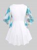 Plus Size Jellyfish Print Lace Trim Ruched Twist Butterfly Sleeve Top -  