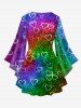 Plus Size Flare Sleeves Heart Ombre Colorblock Print Valentines Lattice Top -  
