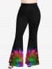 Pantalon Evasé Ombré Cœur Imprimé en Blocs de Couleurs Grande Taille - Multi-A XS