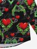 Gothic Valentine's Day Heart Skeleton Claw Print Button Down Shirt For Men -  