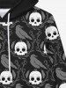 Gothic Skulls Branch Birds Print Pockets Fleece Lining Drawstring Hoodie For Men -  