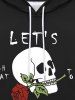 Sweat à Capuche Gothique Rose Crâne Imprimés en Laine avec Poche à Cordon pour Homme - Noir 4XL