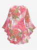 Plus Size Flare Sleeves Rose Flower Leaf Print Ombre Lattice Valentines Top -  