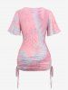 Plus Size Flutter Sleeve Laser Cut Floral Cinched Side Ruched Buckle Tie Dye Ombre Lace Trim 2 in 1 Top -  