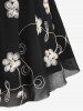 Chemise Plissée Fleur Brodée à Epaule Dénudée Manches Bouffantes à Col Bénitier Grande Taille - Noir L | US 12