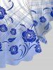 Plus Size Plaid Rose Flowers Colorblock Print Lattice Crisscross Flare Sleeve Top -  