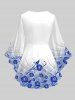 Plus Size Plaid Rose Flowers Colorblock Print Lattice Crisscross Flare Sleeve Top -  