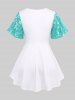 Plus Size Floral Flocking Mesh Surplice Bowknot Buttons Chains Panel  Ruched Ruffles Lace Trim Tie 2 In 1 Top -  