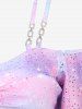Plus Size Ombre Tie Dye Galaxy Moon Star Print Twist Chains Hollow Out Cold Shoulder Top -  