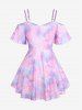 Plus Size Ombre Tie Dye Galaxy Moon Star Print Twist Chains Hollow Out Cold Shoulder Top -  