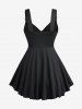 Plus Size Floral Flocking Tulip Hem Layered Ruffles Lace Up Ruched Heart Buckles Tank Top -  