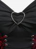 Plus Size Floral Flocking Tulip Hem Layered Ruffles Lace Up Ruched Heart Buckles Tank Top -  