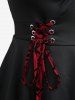 Plus Size Floral Flocking Tulip Hem Layered Ruffles Lace Up Ruched Heart Buckles Tank Top -  
