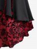 Plus Size Floral Flocking Tulip Hem Layered Ruffles Lace Up Ruched Heart Buckles Tank Top -  