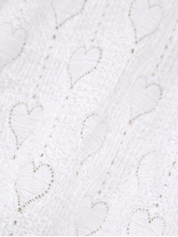 Plus Size Valentine's Day Pointelle Hollow Out Heart Lace Trim Ruffles Bowknot Buttons Chains Panel Top