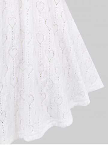 Plus Size Valentine's Day Pointelle Hollow Out Heart Lace Trim Ruffles Bowknot Buttons Chains Panel Top