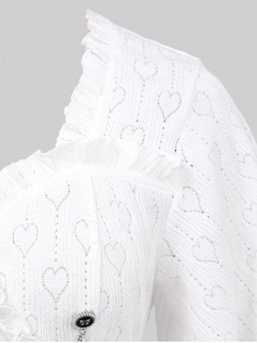 Plus Size Valentine's Day Pointelle Hollow Out Heart Lace Trim Ruffles Bowknot Buttons Chains Panel Top