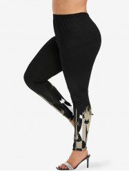 Plus Size Cats Colorblock Glitter 3D Print Leggings -  