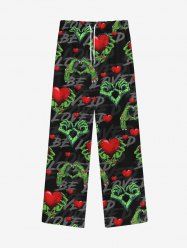 Gothic Valentine's Day Heart Claw Print Wide Leg Drawstring Sweatpants For Men -  