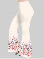Pantalon Evasé Fleur Feuille Colorée Imprimée de Grande Taille - Multi-A 6X