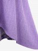 Plus Size Lace Trim Ruched Flower Print Mesh Patchwork Moon Buckle Belted High Low 2 In 1 Dress -  