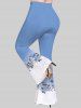 Plus Size Ombre Colorblock Flowers Leaf Print Flare Pants -  