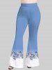 Plus Size Ombre Colorblock Flowers Leaf Print Flare Pants -  