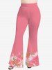 Plus Size Rose Flower Leaf Print Valentines Ombre Pull On Flare Pants -  