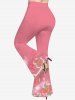 Plus Size Rose Flower Leaf Print Valentines Ombre Pull On Flare Pants -  