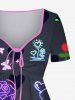 Robe Ligne A Rose Etoile Cœur Papillon Imprimés de Grande Taille à Paillettes - Noir 6X