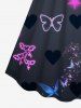 Plus Size Glitter Heart Wing Butterfly Rose Flower Crown Cherry Stars Print Cinched Valentines A Line Dress -  
