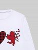Gothic Plaid Heart Victory Gesture Cupid Print Fleece Lining Sweatshirt For Men -  