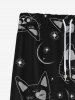 Pantalon de Survêtement à Cordon de Serrage à Jambes Larges Imprimé Chats et Etoiles pour Hommes - Noir 2XL