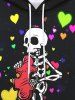 Gothic Valentine's Day Heart Skull Skeleton Print Pockets Drawstring Fleece Lining Hoodie For Men -  