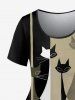Plus Size Cats Colorblock Glitter Print T-shirt -  