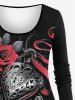 Plus Size Valentine's Day Rose Flower Ribbons Heart Pendant 3D Print Long Sleeve T-shirt -  