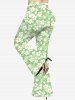 Plus Size Peach Blossom Flowers Print Flare Pants -  