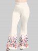 Plus Size Colorful Peach Blossom Flowers Leaf Print Flare Pants -  