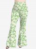 Plus Size Peach Blossom Flowers Print Flare Pants -  